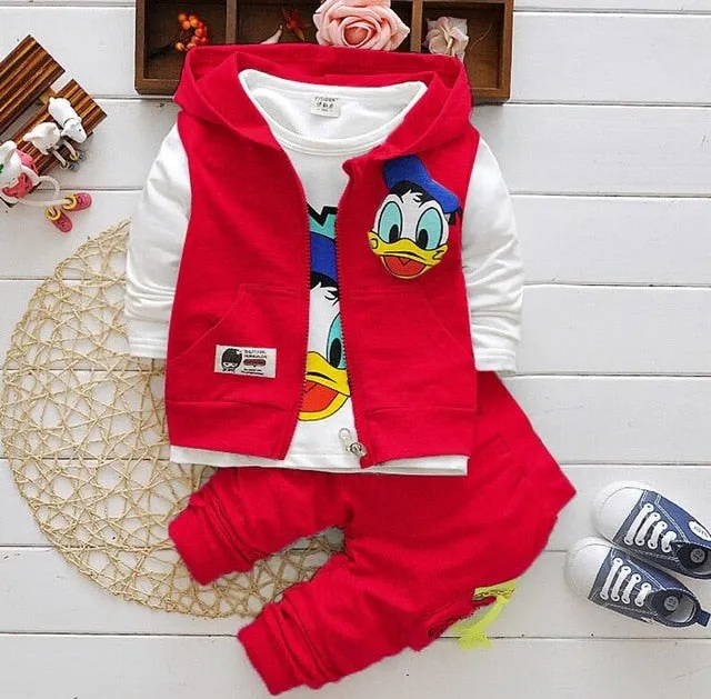 2017 Boys Clothes Suits Cartoon Donald Duck Baby Kids Boys Outerwear Hoodie Jacket Baby Sport Boys Clothing Sets Suits