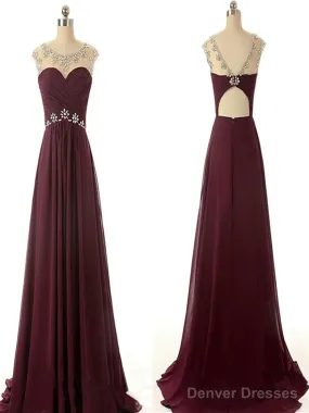 A Line Round Neck Maroon Prom Dress, Maroon Formal Dresses, Bridesmaid Dresses