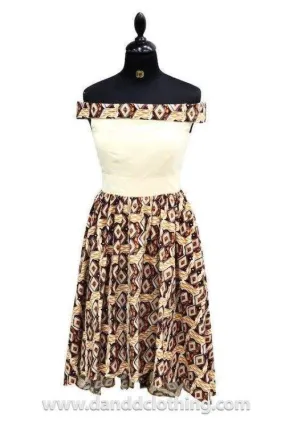 Ankara Dress With Flowers Beige