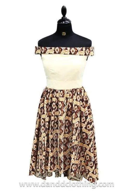 Ankara Dress With Flowers Beige