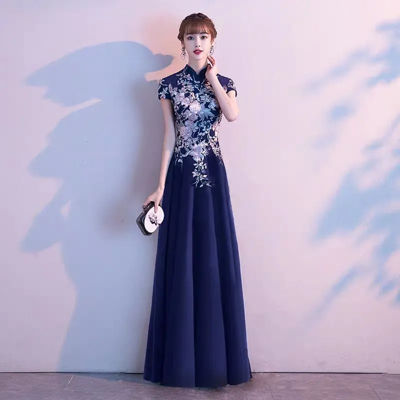 Banquet evening dress female 2019 new noble host fishtail slim high-end Chinese temperament cheongsam dress