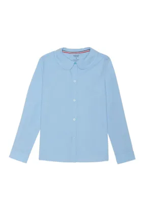 Carmel -Girls Blue Long Sleeve Peter Pan Blouse #FT-SE9384