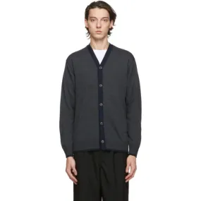 Comme des Garcons Homme Grey Worsted Wool Logo Cardigan