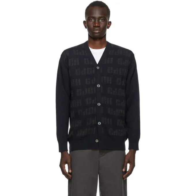 Comme des Garcons Homme Navy Wool Logo Cardigan