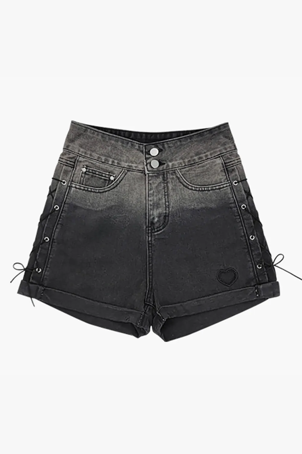 Dark Gradient Heart Hole Grunge Shorts