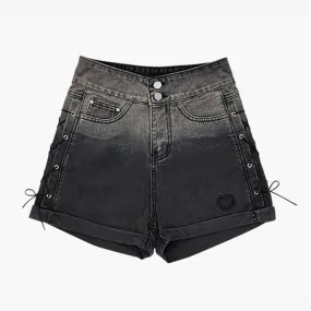 Dark Gradient Heart Hole Grunge Shorts