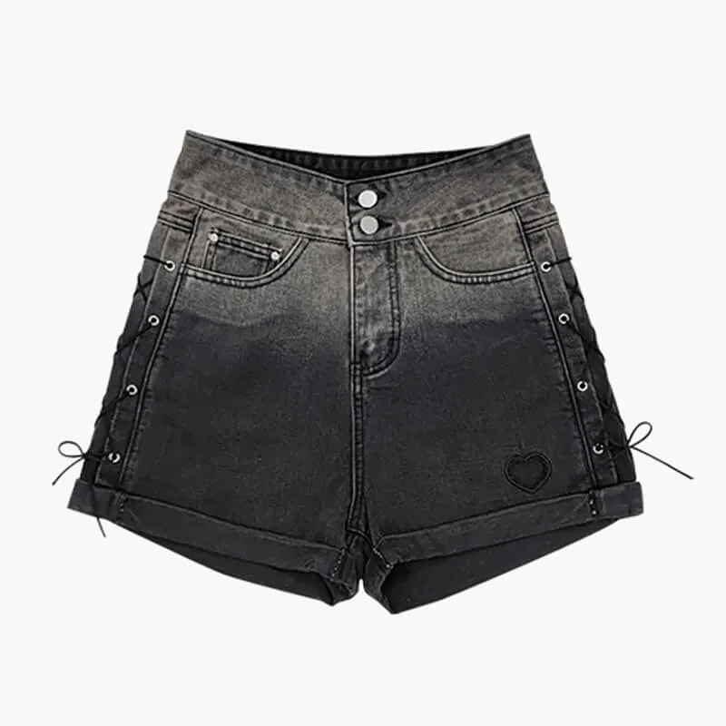 Dark Gradient Heart Hole Grunge Shorts