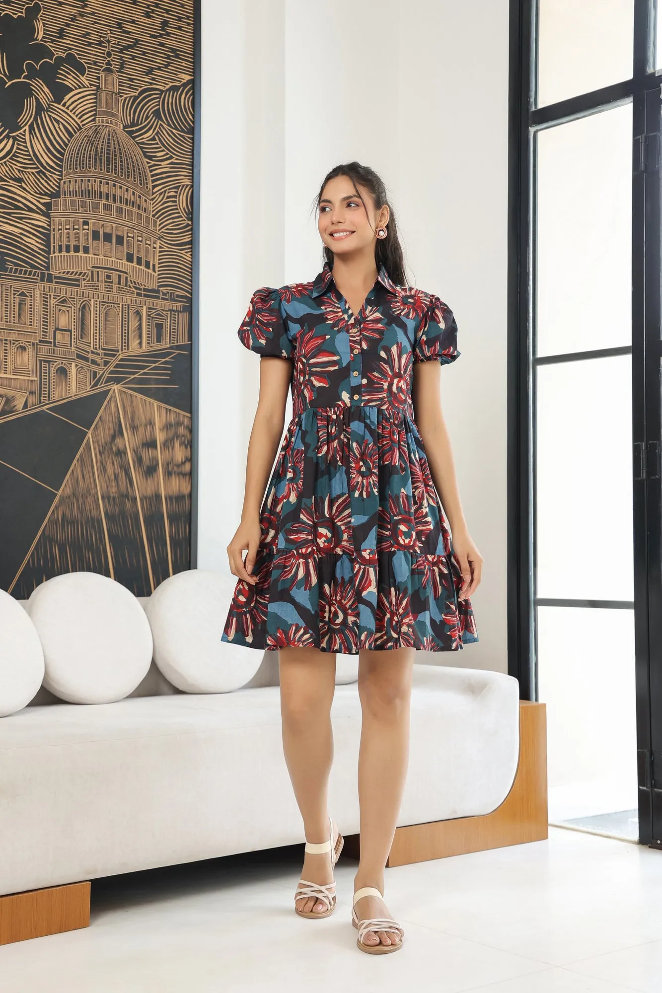 Fluffy Frenzy Black Cotton Mini Dress