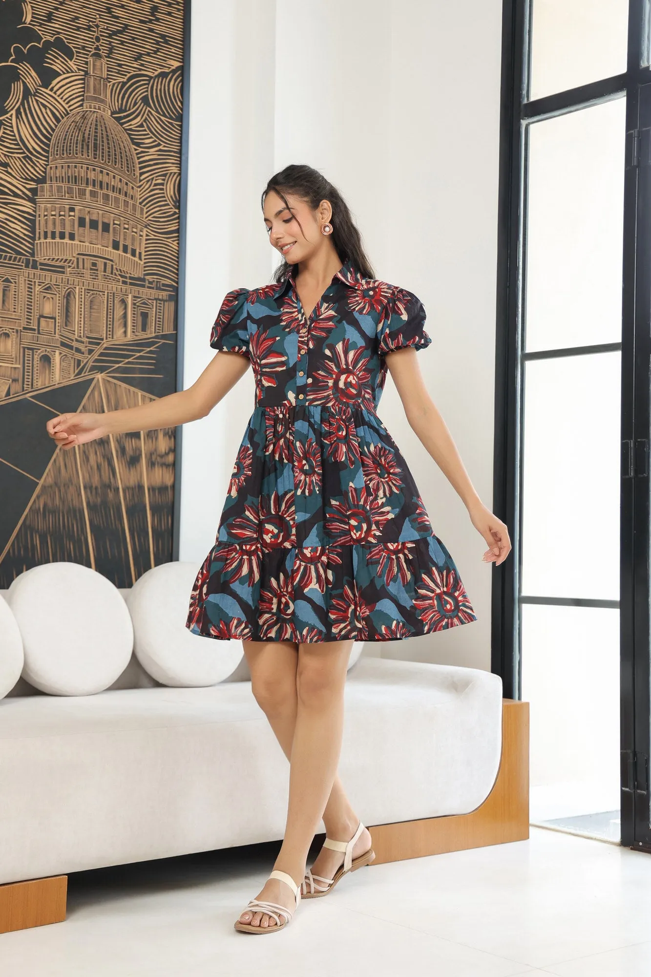 Fluffy Frenzy Black Cotton Mini Dress