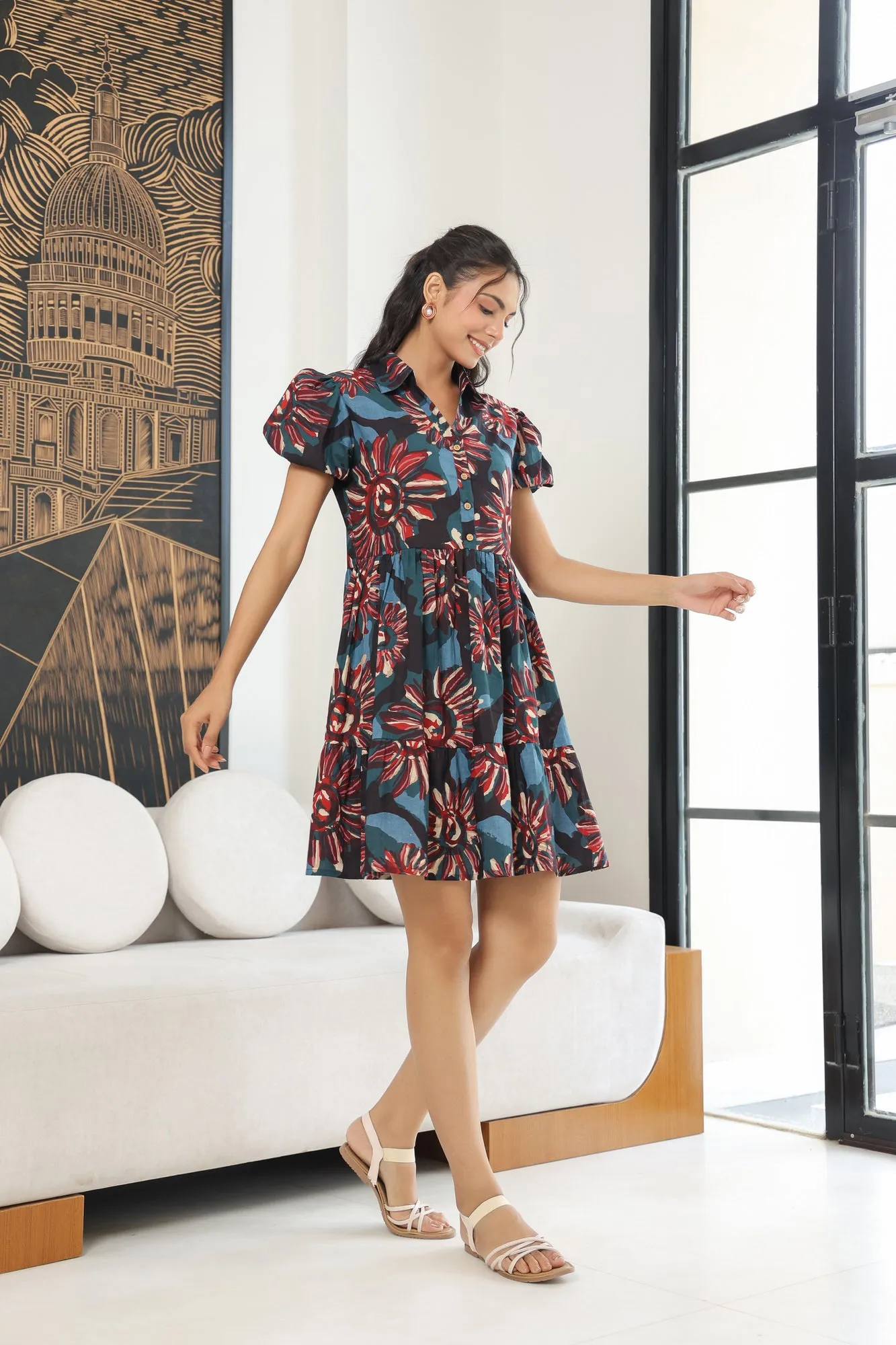 Fluffy Frenzy Black Cotton Mini Dress