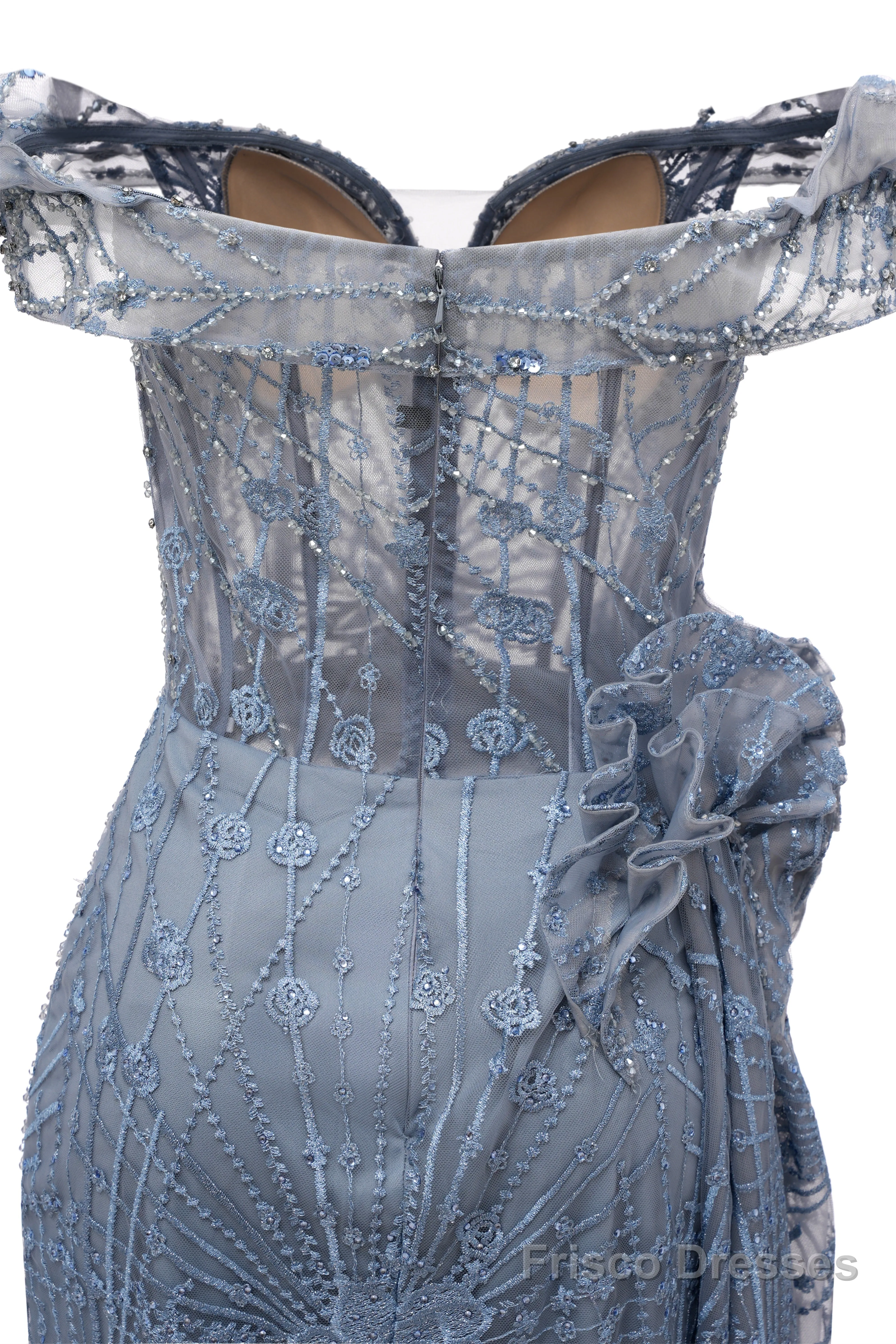 Grey Prom Dresses Mermaid Beading Tulle Off the Shoulder Women Evening Dresses