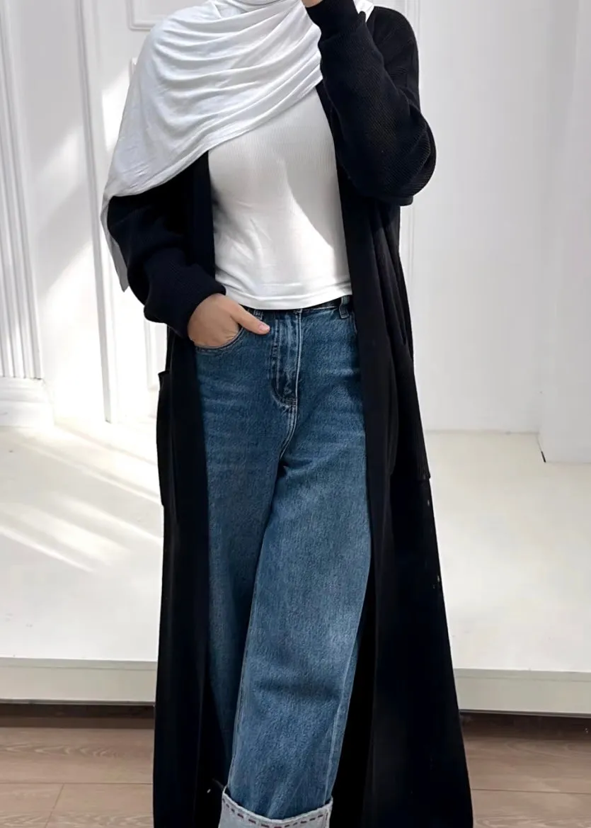 Knit Cardigan with Pockets- Black