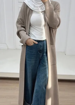 Knit Cardigan with Pockets- Khaki