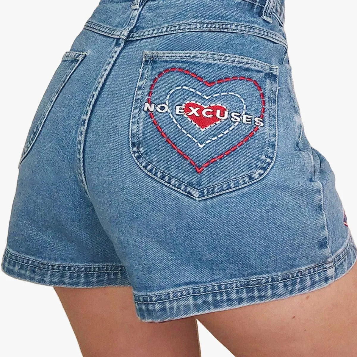 No Excuses Heart Denim Shorts