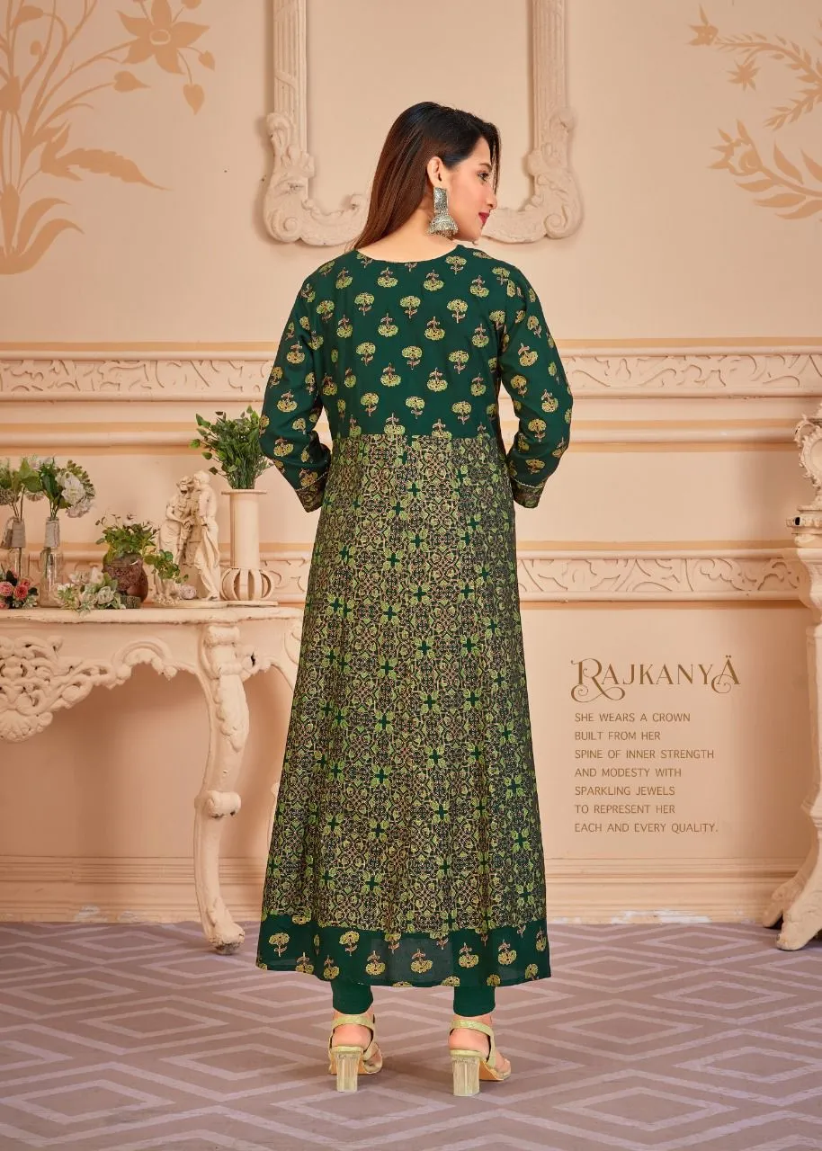 Pankh V 6 Top Heavy 14 Kg Rayon With Multi Colour Foil Print With Duppta Readymade Reyon Gown