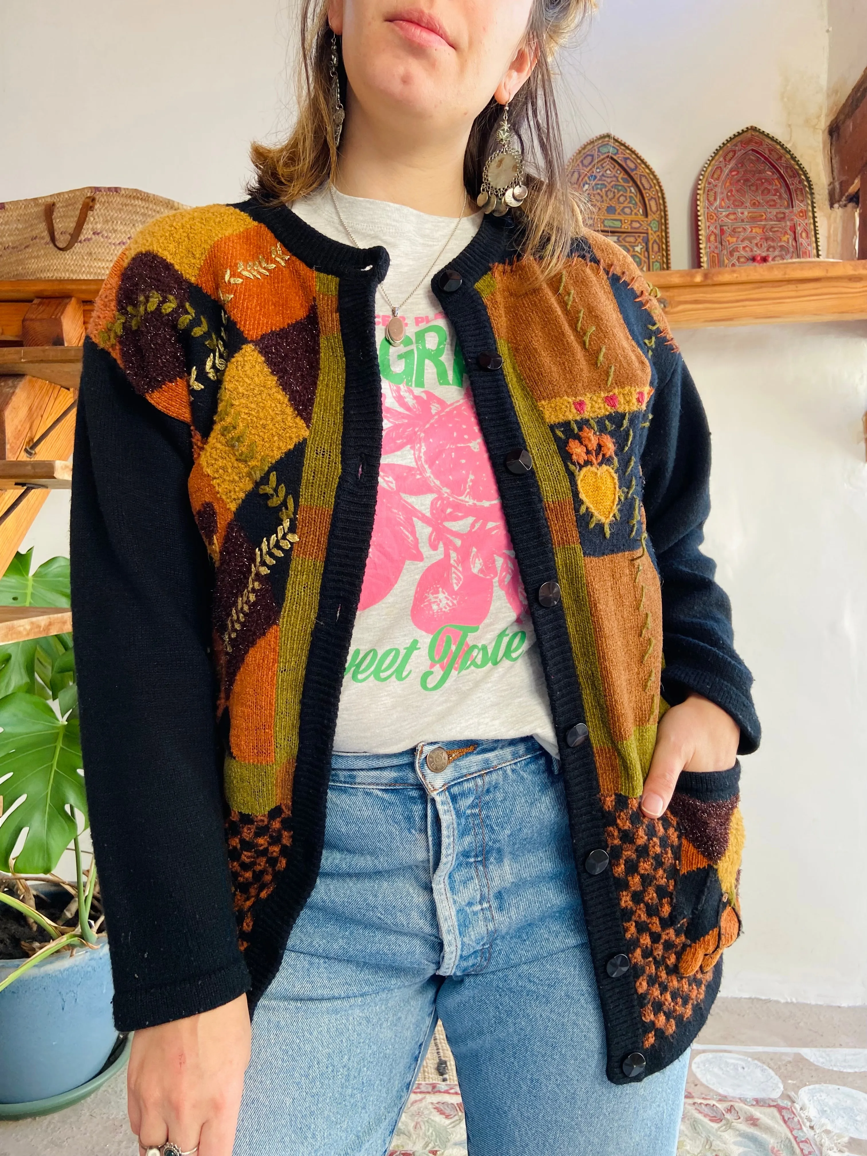 VINTAGE 90’s Tapestry Patchwork Long Sleeve Cardigan - M
