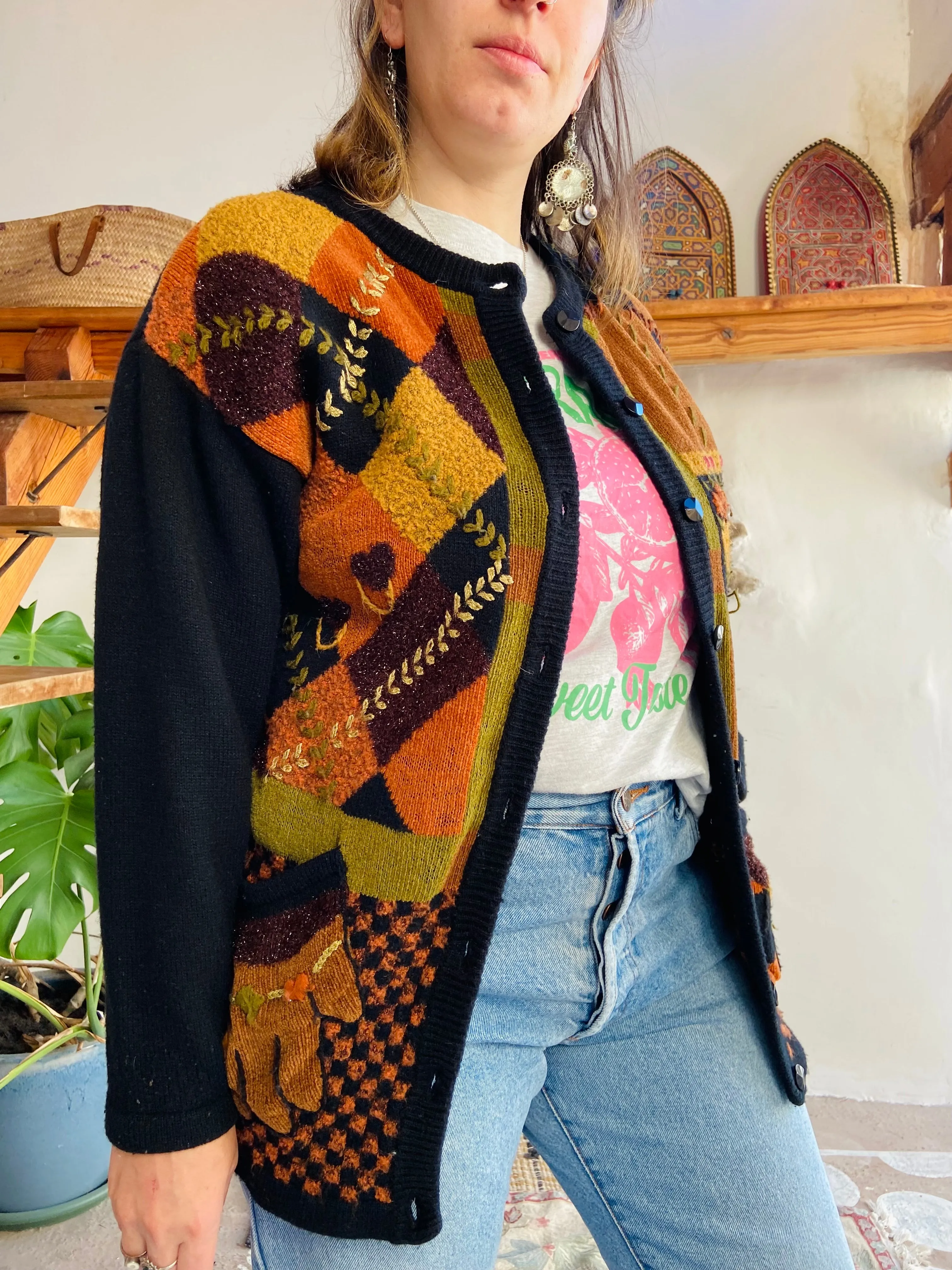 VINTAGE 90’s Tapestry Patchwork Long Sleeve Cardigan - M