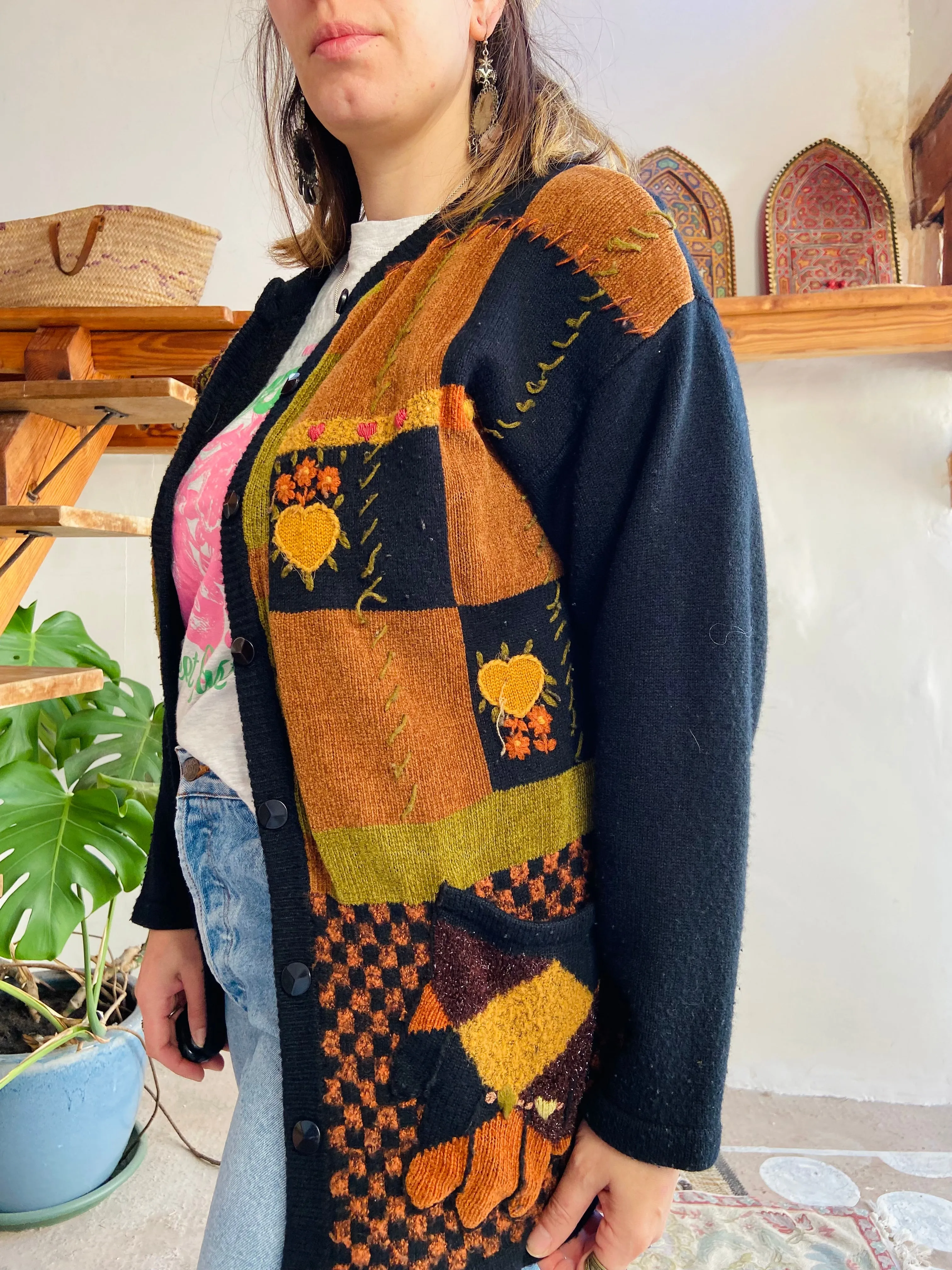 VINTAGE 90’s Tapestry Patchwork Long Sleeve Cardigan - M