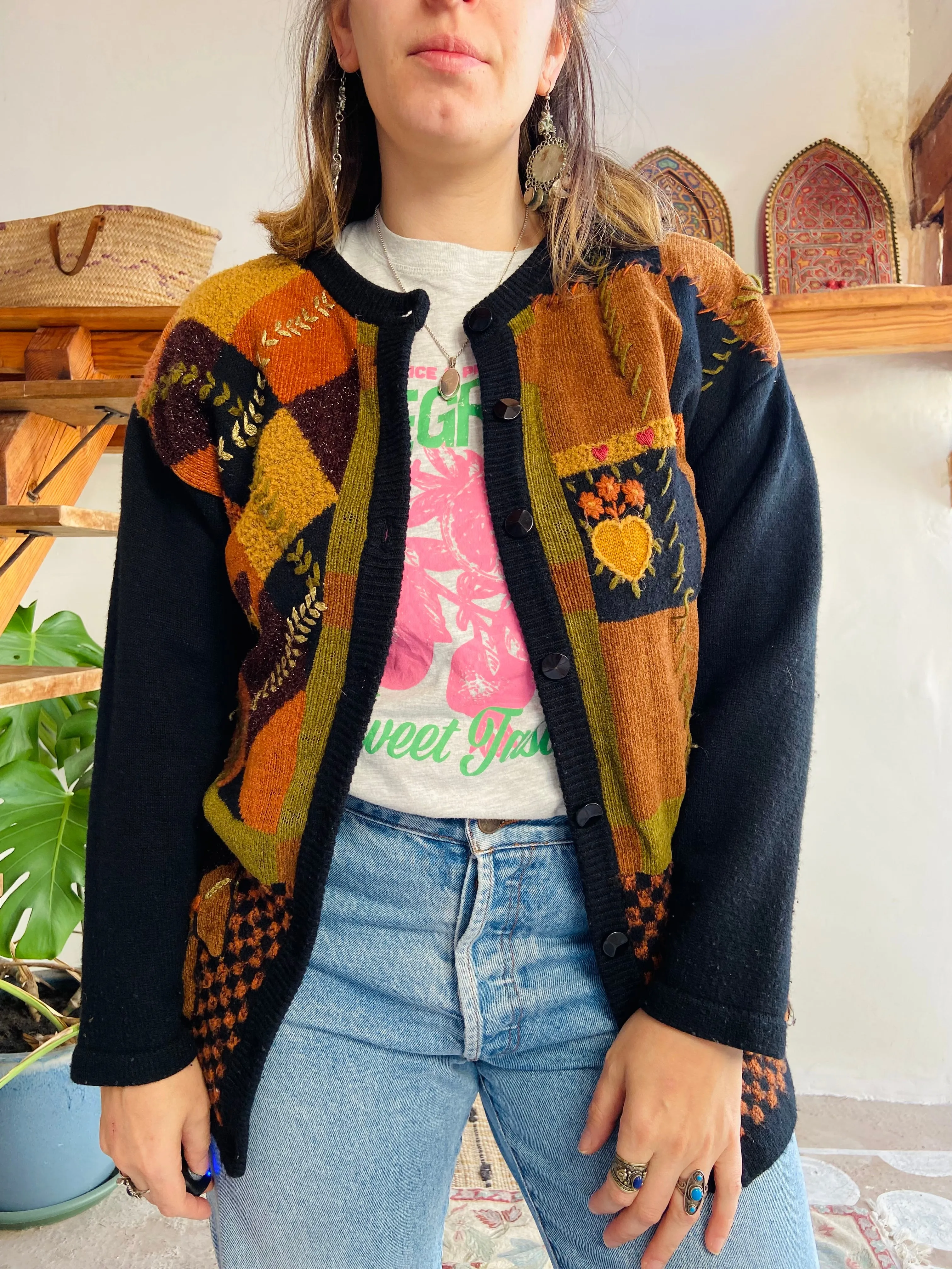 VINTAGE 90’s Tapestry Patchwork Long Sleeve Cardigan - M